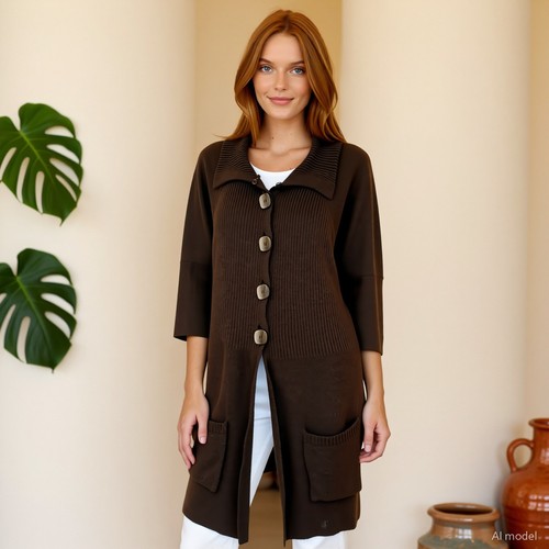 Lange strickjacke braun - lange, plus
