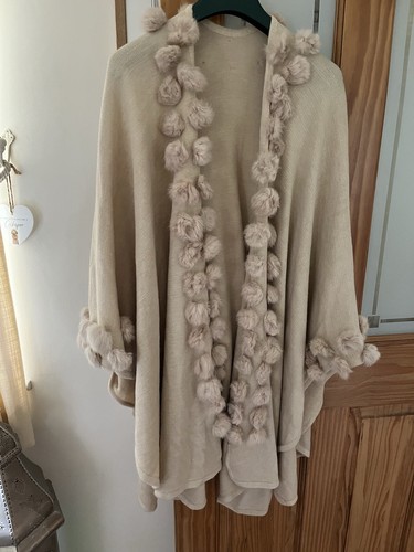 Beige strick wickel poncho - beige,